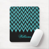 Cool chevron zigzag pauock blue faux glitter muismat (Met muis)