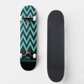 Cool chevron zigzag pauock blue faux glitter skateboard (Voorkant)