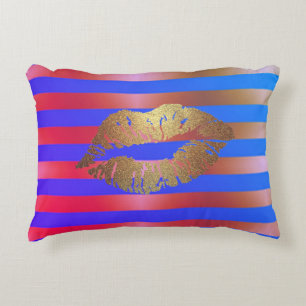 Cool Chic Gold Glittery Lips op Stripes Accent Kussen