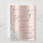 Cool Chic Silver Glitter Drips Roos Gold 60th Kaart (Voorkant)