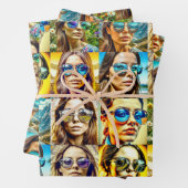 Cool Chicks in Zonnebril AI Art Inpakpapier Vel (In situ)