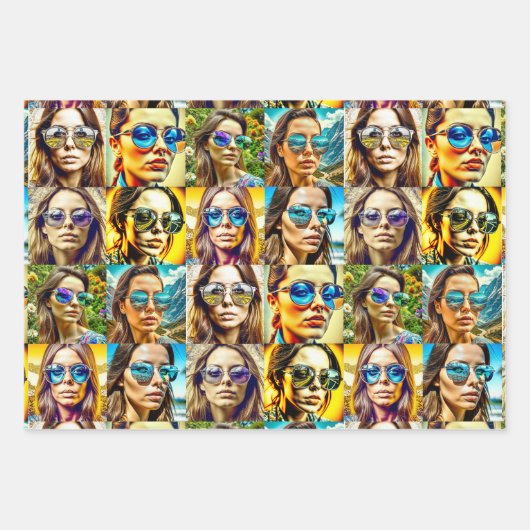 Cool Chicks in Zonnebril AI Art Inpakpapier Vel (Voorkant)