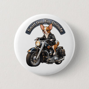 Cool Chihuahua Biker op Motorfiets Ronde Knop Pin Button 5,7 Cm
