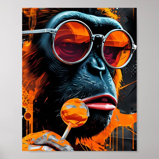 Cool Chimp met Lollipop – Urban Pop Art Poster (Voorkant)