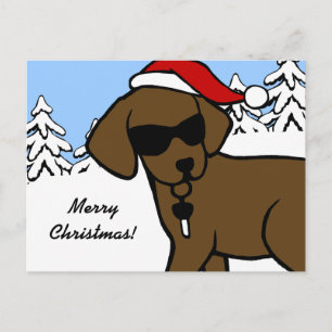 Cool Chocolate Lab Cartoon Kerstsneeuw Bossen Feestdagenkaart