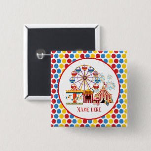 Cool Circus Themapark Festival Tekst toevoegen Vierkante Button 5,1 Cm