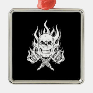 Cool Classic Elegant Black White Skull tattoo Metalen Ornament