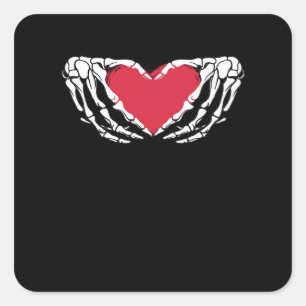 Cool Classic Grappig Skelet Handen Hart - Valentin Vierkante Sticker