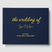 Cool Classic Navy Blue en Gold Wedding Gastenboek (Voorkant)