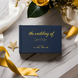 Cool Classic Navy Blue en Gold Wedding Gastenboek