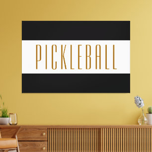 Cool Classy Pickleball Text Black White Stripes Canvas Afdruk