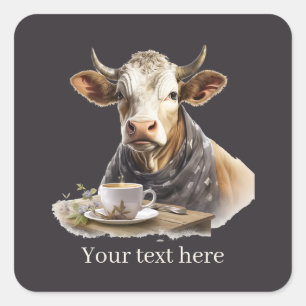 Cool Coffee koe tekst toevoegen Vierkante Sticker