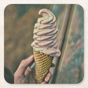 Cool cold freezing ice cream vierkante kartonnen onderzetter