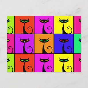 Cool Colorful Kitty Cat Pop Art Briefkaart