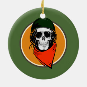 Cool Combat Skull Keramisch Ornament