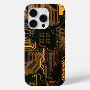 Cool Computer Circuit Board Oranje Aangepast iPhone 15 Pro Case