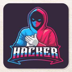 Cool Computer Hacker Cartoon Tekening Vierkante Kartonnen Onderzetter