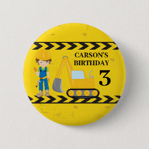 Cool Construction Excavator Custom Birthday Boy Ronde Button 5,7 Cm