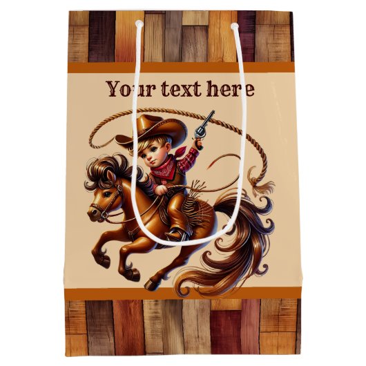 Cool cowboy jongens Verjaardagsfeest aanpasbaar Medium Cadeauzakje (Achterkant)