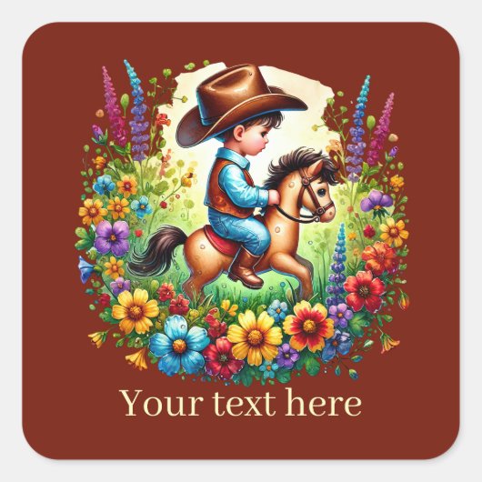 Cool Cowboy tekst toevoegen Vierkante Sticker (Voorkant)