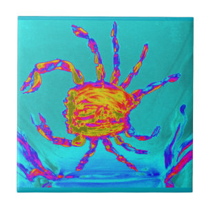 Cool Crab Seaside Art Blue Zee Tegeltje