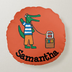 Cool Crocodile Listens to Music Rond Kussen
