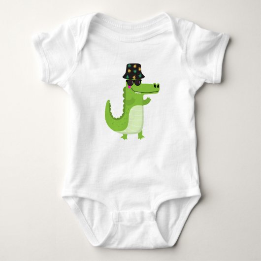 Cool Crocodile with Sunglasses and Leafy Bucket Romper (Voorkant)