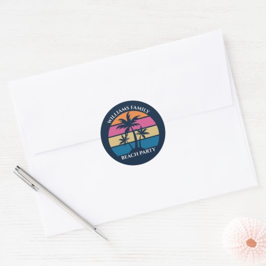 Cool Custom Beach Party Blauwe palmbomen Ronde Sticker (Envelop)