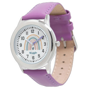 Cool Custom Naam Boho Rainbow en Hart Horloge