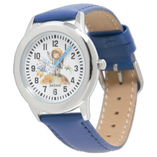 Cool Custom Name Astronaut Boy op de Maan Horloge