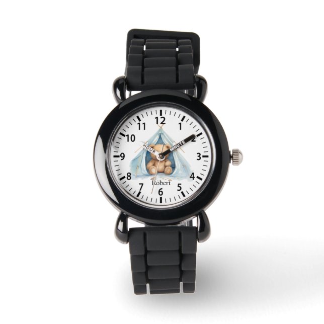 Cool Custom Name Camping Bear Horloge (Voorkant)
