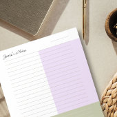 Cool Custom Name Modern Kaki Paarse pastel gevoerd Notitieblok