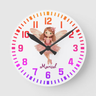 Cool Custom Name Pink Fairy Ronde Klok