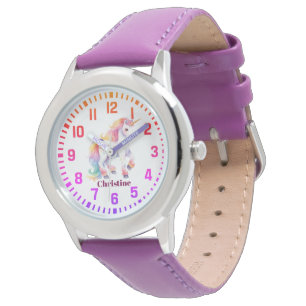 Cool Custom Name Rainbow Unicorn Horloge