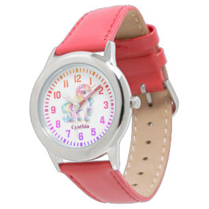 Cool Custom Name Rainbow Unicorn Horloge