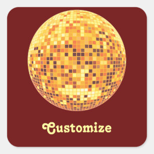 Cool Custom Retro Golden Disco Ball Design Vierkante Sticker