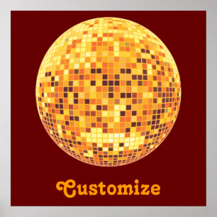 Cool Custom Retro Golden Disco Ball Poster Print