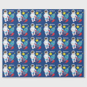 Cool Custom Space Astronaut Kids Birthday Cadeaupapier (Vlak)