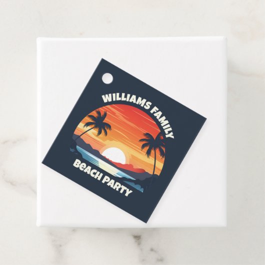Cool Custom Sunrise Palm Trees Beach Party Blauw Bedankjes Labels (In situ)