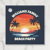 Cool Custom Sunrise Palm Trees Beach Party Blauw Bedankjes Labels (Voorkant)