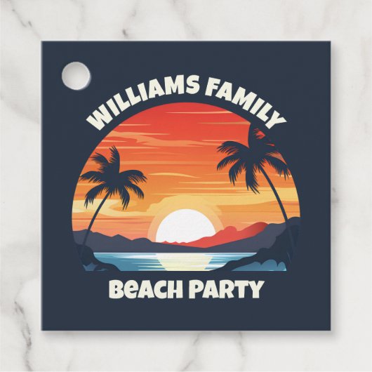 Cool Custom Sunrise Palm Trees Beach Party Blauw Bedankjes Labels (Voorkant)