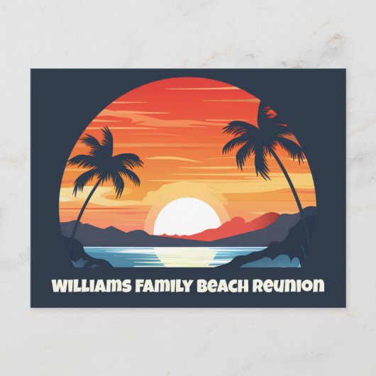 Cool Custom Sunrise Palm Trees Beach Party Blauw Briefkaart (Voorkant)