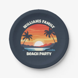Cool Custom Sunrise Palm Trees Beach Party Blauw Papieren Bordje