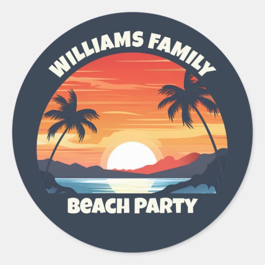 Cool Custom Sunrise Palm Trees Beach Party Blauw Ronde Sticker (Voorkant)