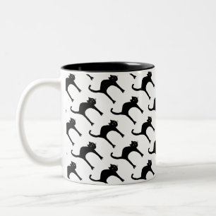 Cool cute black cat pattern tweekleurige koffiemok