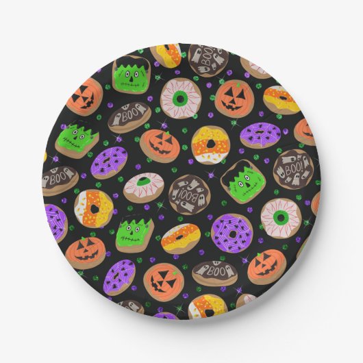 Cool Cute Glitter Confetti Donuts Halloween Papieren Bordje (Voorkant)