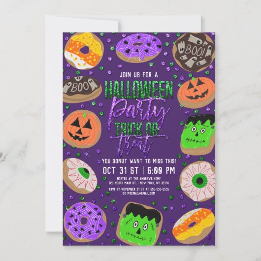 Cool Cute Glitter Confetti Donuts Halloween Party Kaart (Voorkant)