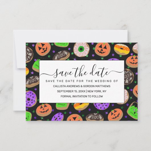Cool Cute Glitter Confetti Donuts Halloween Save The Date (Voorkant)