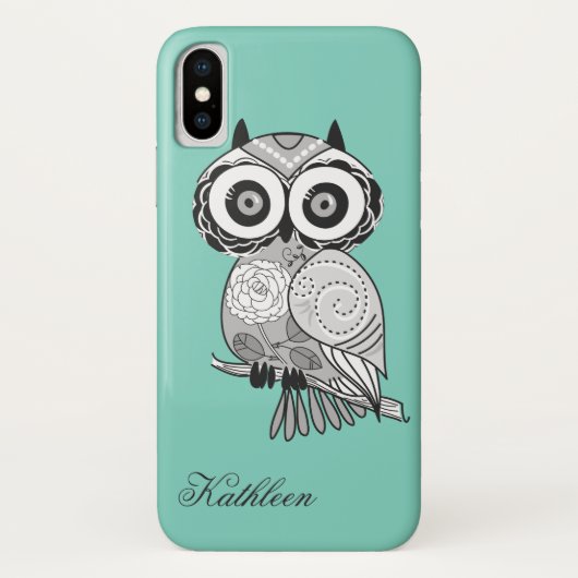 Cool Cute Hipster Groovy Owl Monogram Case-Mate iPhone Case (Achterkant)