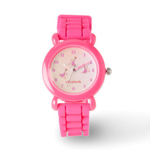 Cool Cute Pink Dinosaurs Pattern Girly Name Horloge